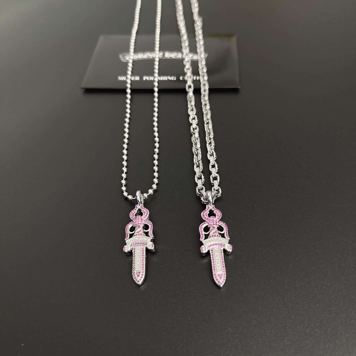 Chrome Hearts Silver Sword Pendant Necklace with Pink Stones Chrome Hearts Silver Sword Pendant Necklace with Pink Stones